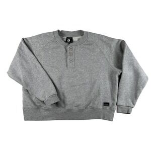 Beardedgoat Sweatshirt Womens Large Boxy Fleece Henley Pullover Crewneck Logo